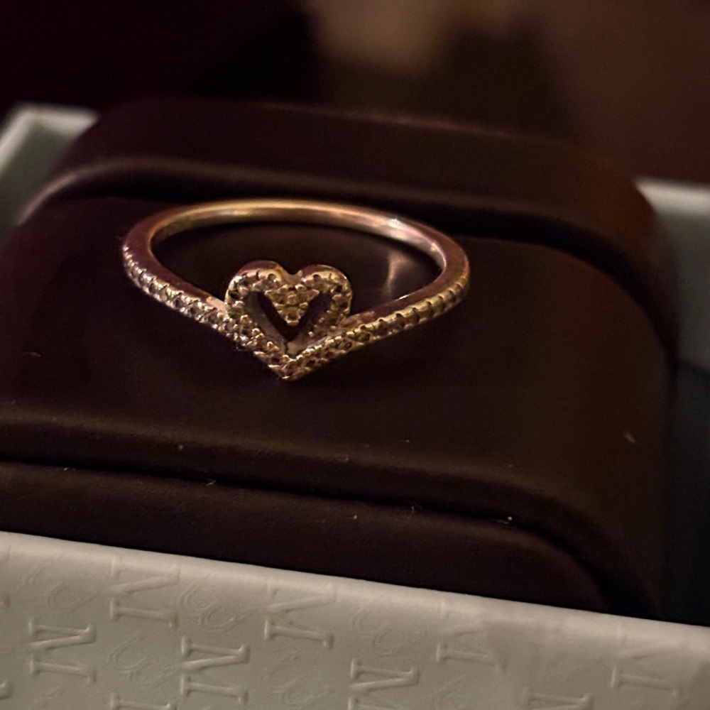 Dainty PANDORA Silver Heart Ring with Sparkling Accents